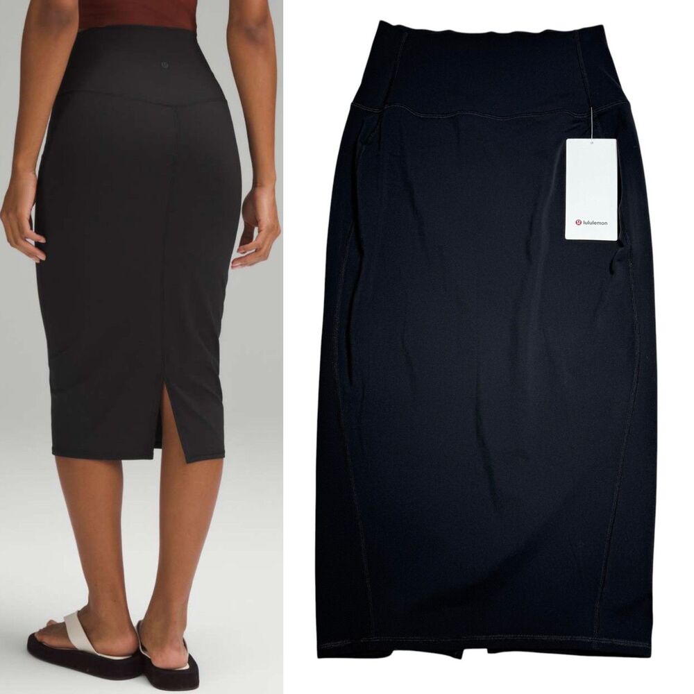 Lululemon Womens Nulu Slim Fit High Rise Skirt Black Size 6 Midi Classic Stretch